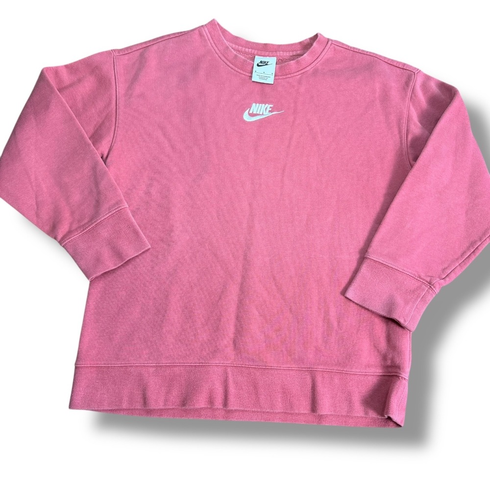 Vintage Nike Kids Crewneck Sweatshirt Pink Small Embroidered Logo Pullover Y2k